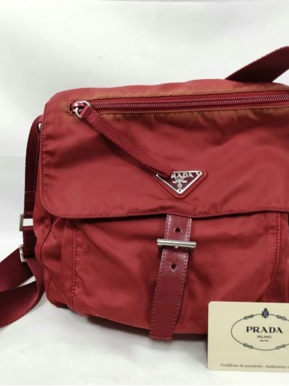 Prada red  Nylon Messenger  Bag